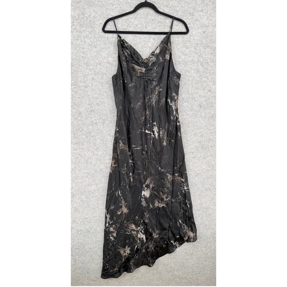AllSaints Alexia Titania Ruched Satin Asymmetric Midi Dress Size US 12